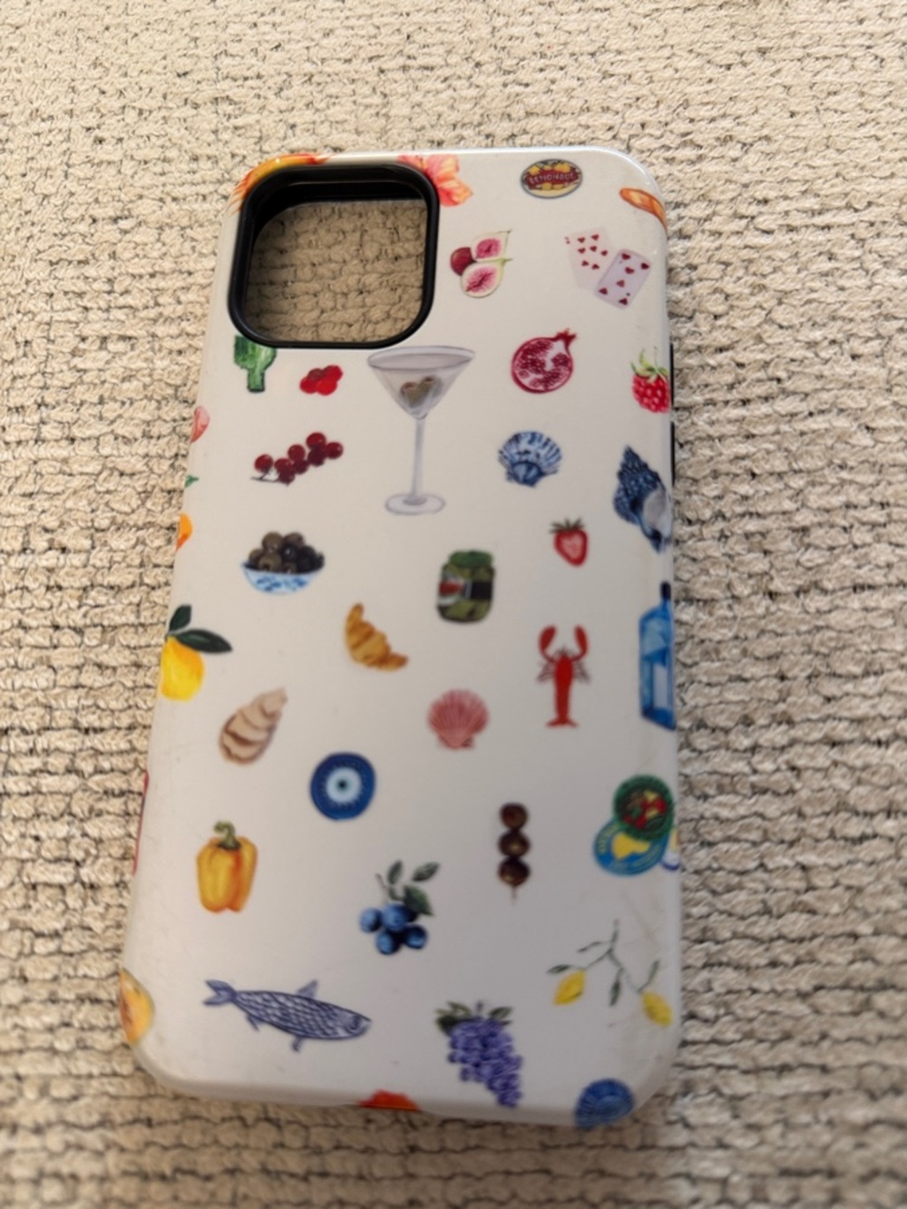 White Patterned Fruit & Icons Phone 12 PRO Case